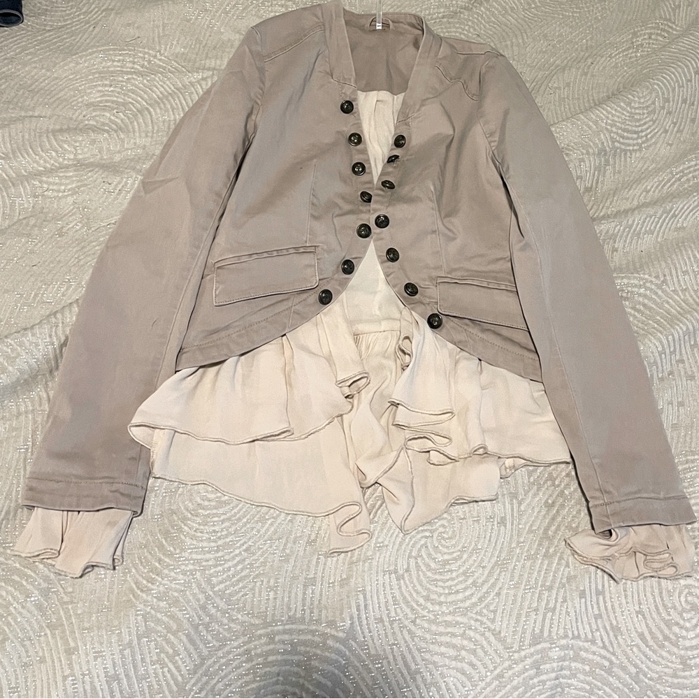 Free People ruffles and romance beige jacket